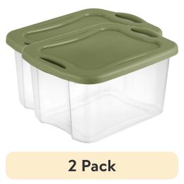 (2 pack) 40 Quart EZ Carry, Plastic Storage Bin, Full-Grip Handles, Green