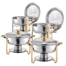 Chafing Dish Buffet Set, 5 Qt 4 Pack, Stainless Steel Chafer with 4 Full Size Pans, Round Catering Warmer Server with Lid Water Pan Folding Stand