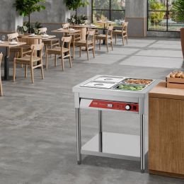 4 X 1/2 Pans Commercial Food Warmer Electric Steam Table With Undershelf (Option: Silver)