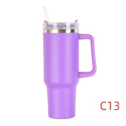 40 oz. With Logo Stainless Steel Thermos Handle Water Glass With Lid And Straw Beer Glass Car Travel Kettle Outdoor Water Bottle (Color: C13, Capacity: 1200ml)