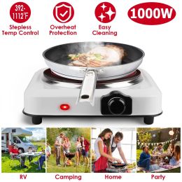 1200W Electric Infrared Single Burner Portable Heating Hot Plate Stove Countertop RV Hotplate with 7.5' Glass Cooktop Stepless Temperature Adjust (Color: White)